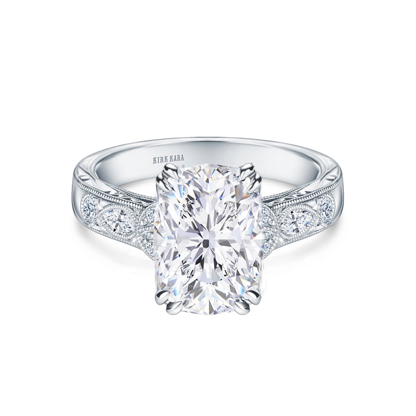 Floral Engraved Marquise Diamond Engagement Ring