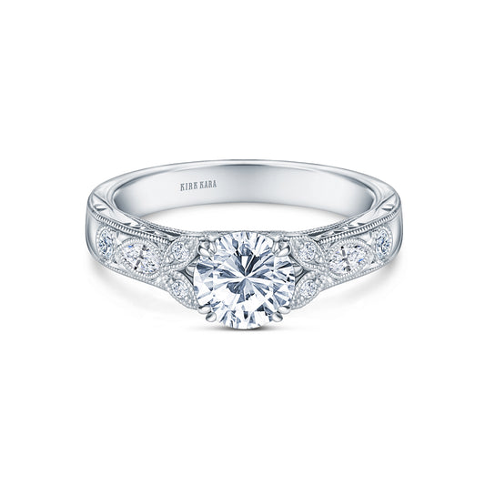 Floral Engraved Marquise Diamond Engagement Ring