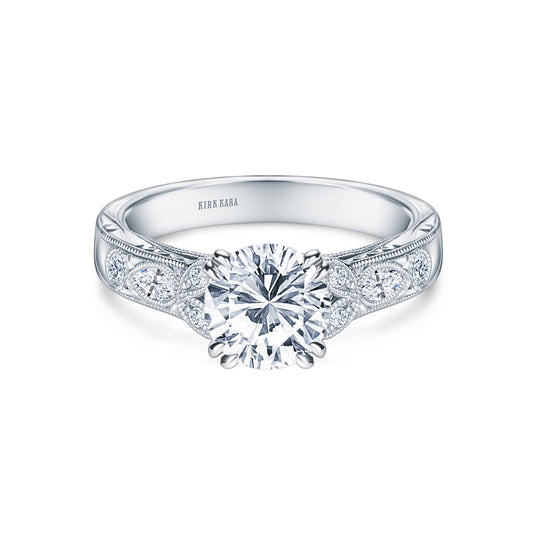 Floral Engraved Marquise Diamond Engagement Ring