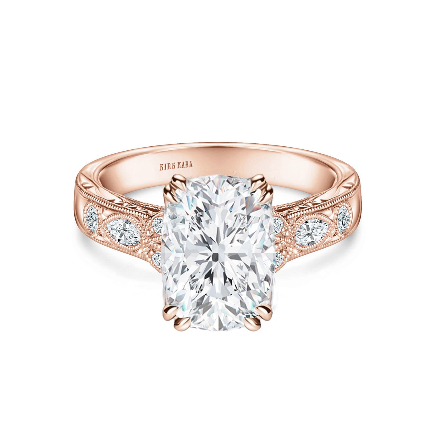 Floral Engraved Marquise Diamond Engagement Ring