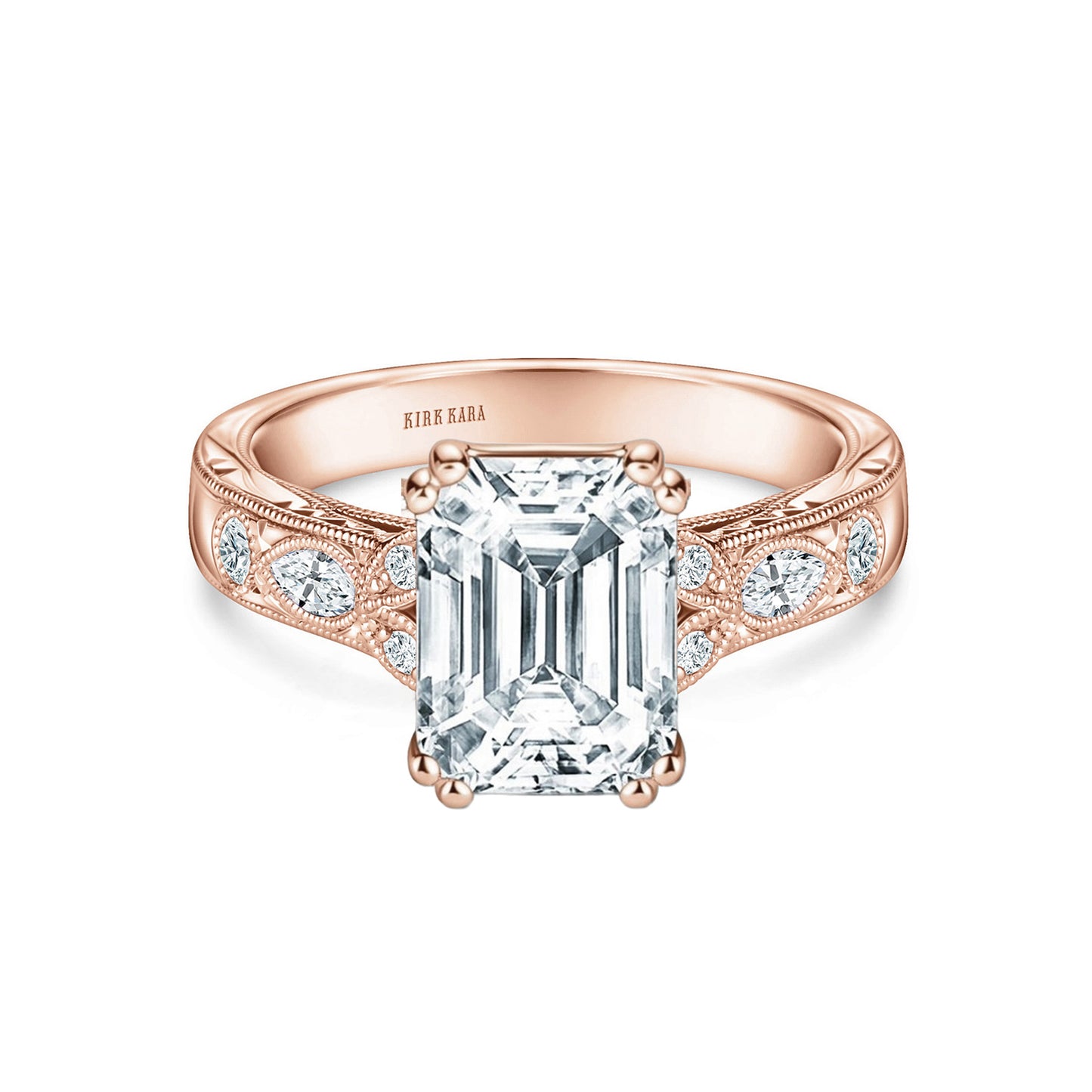 Floral Engraved Marquise Diamond Engagement Ring