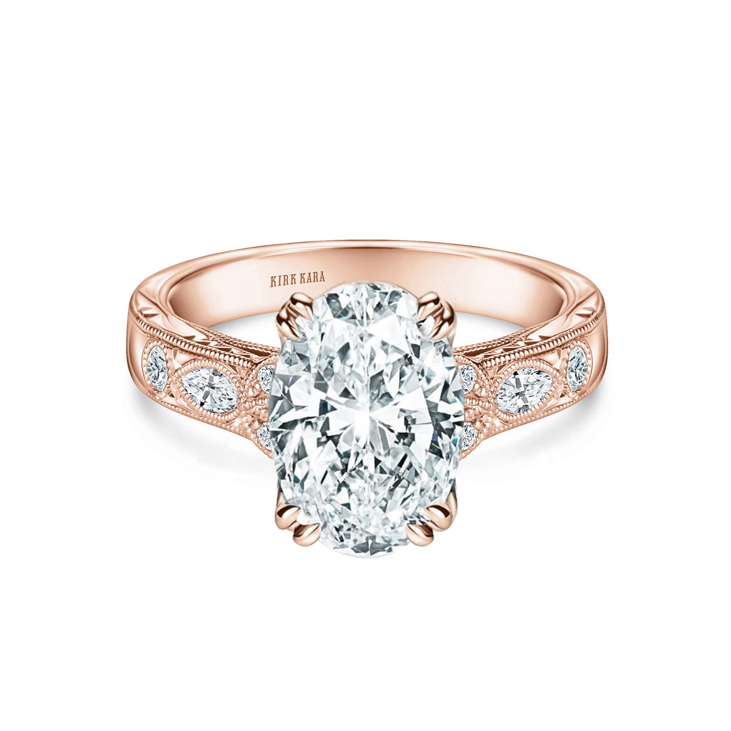 Floral Engraved Marquise Diamond Engagement Ring