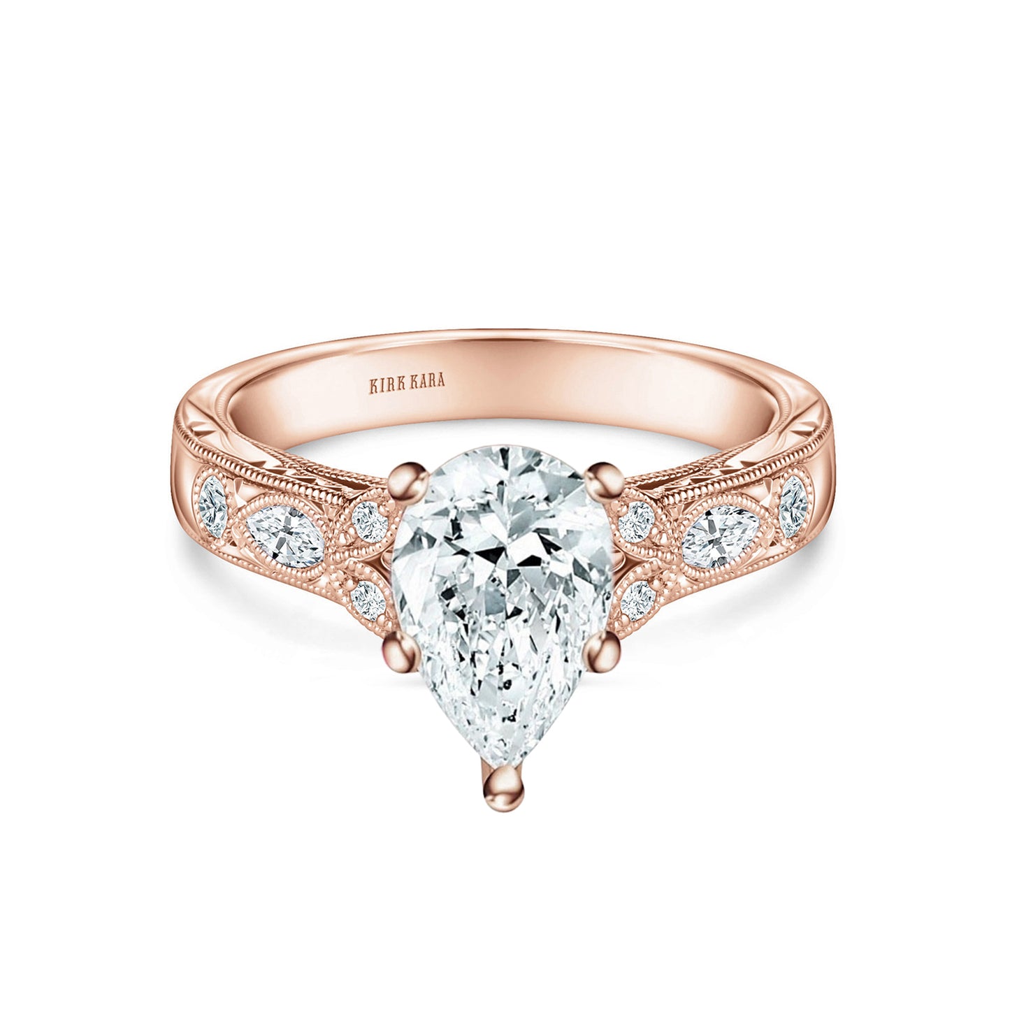 Floral Engraved Marquise Diamond Engagement Ring