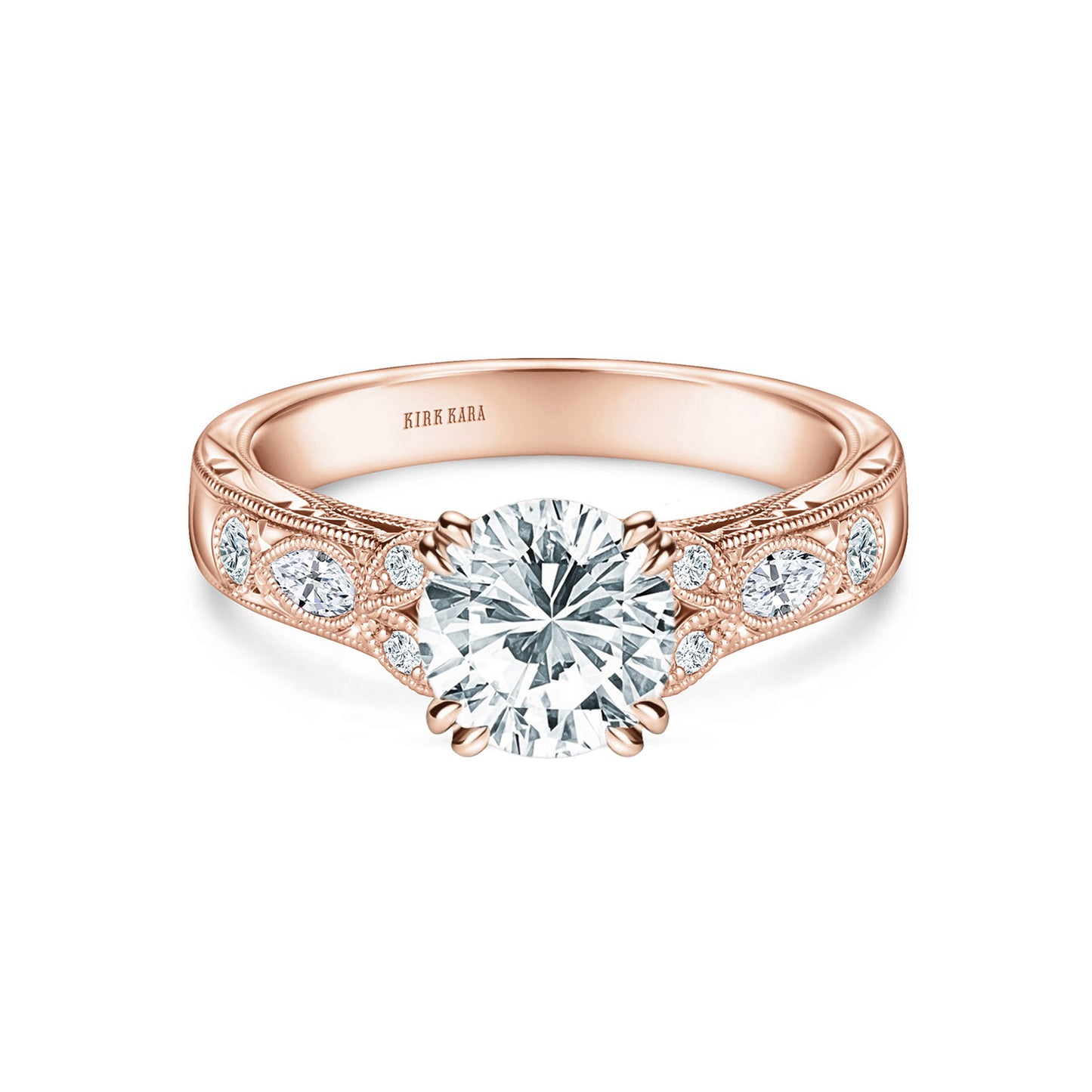 Floral Engraved Marquise Diamond Engagement Ring