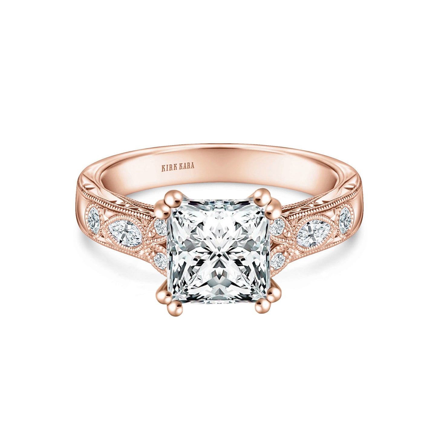 Floral Engraved Marquise Diamond Engagement Ring