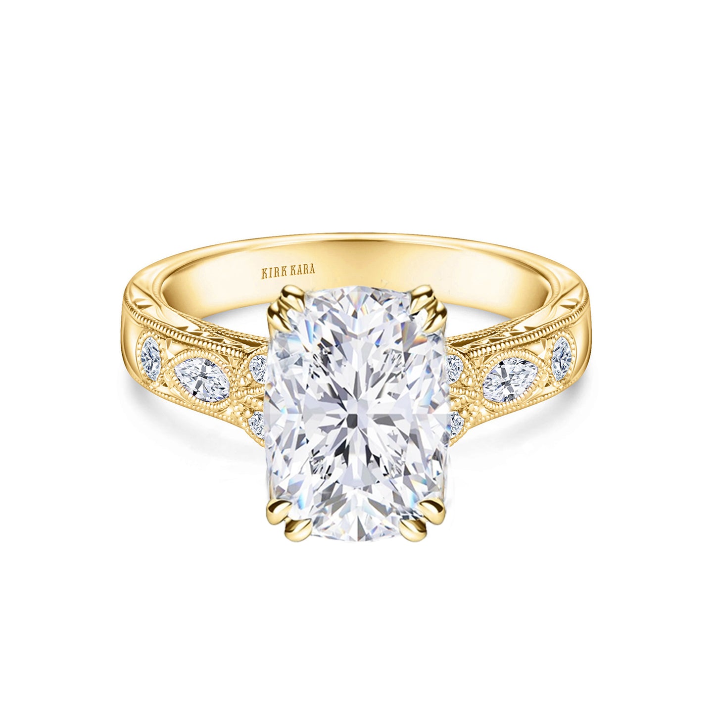 Floral Engraved Marquise Diamond Engagement Ring
