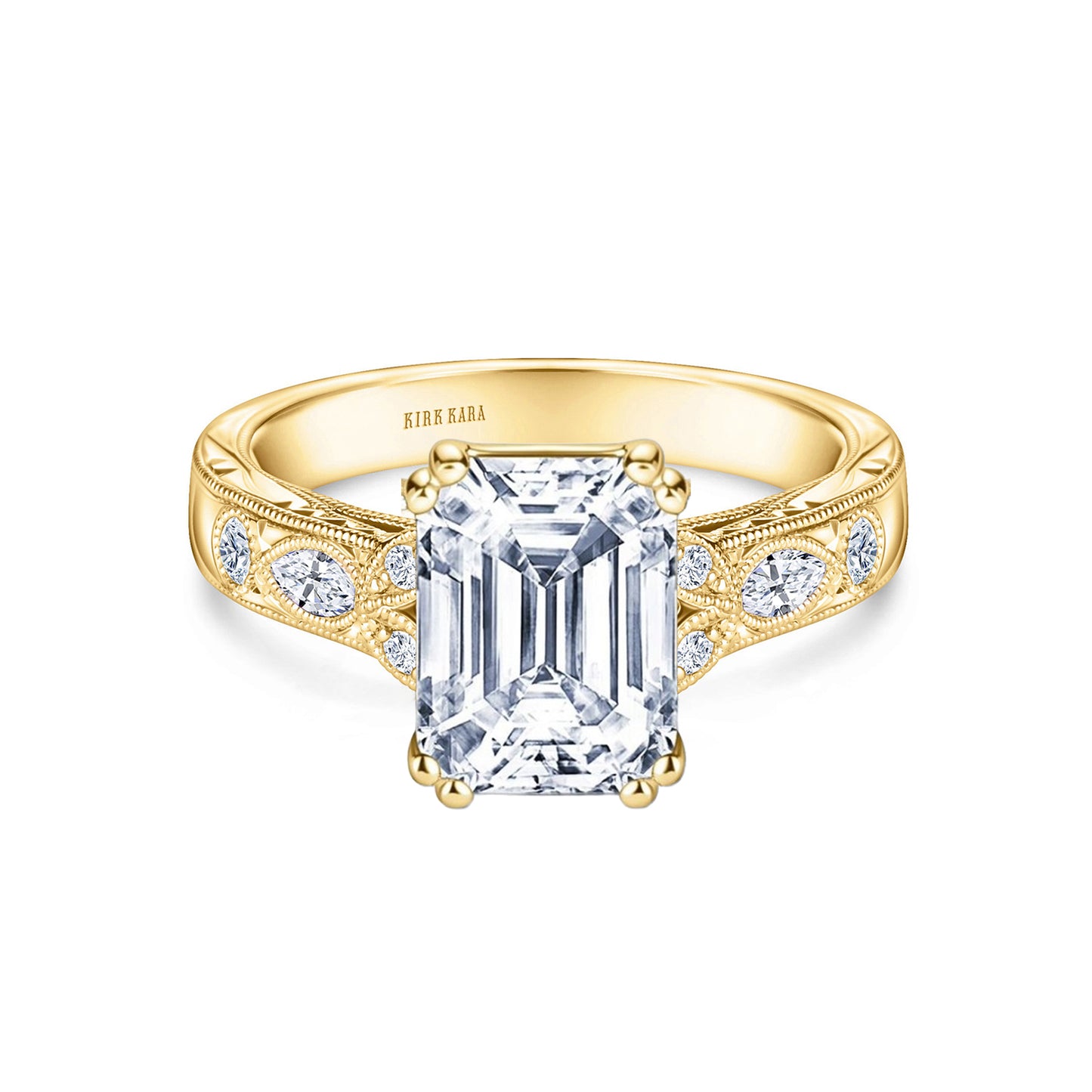 Floral Engraved Marquise Diamond Engagement Ring
