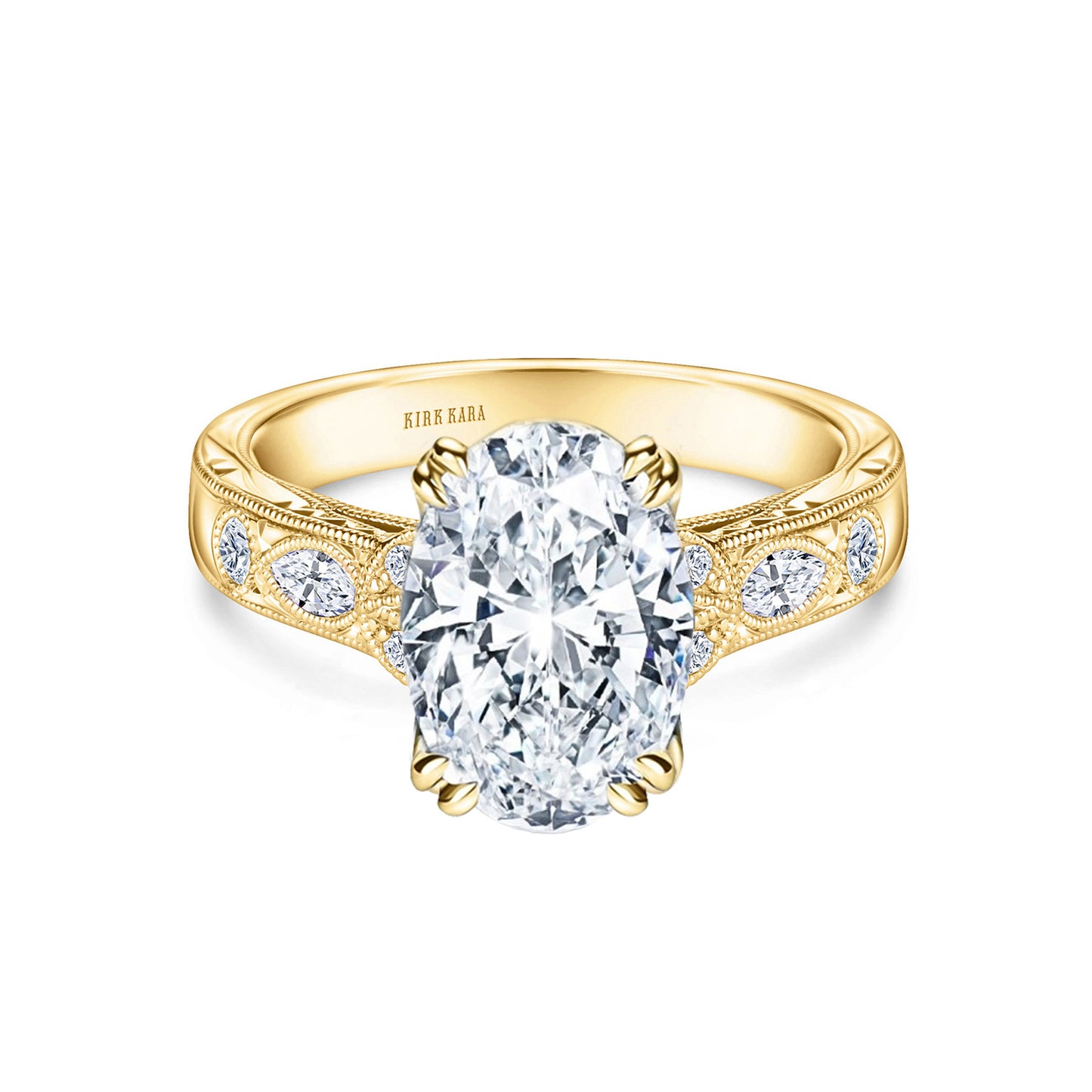 Floral Engraved Marquise Diamond Engagement Ring