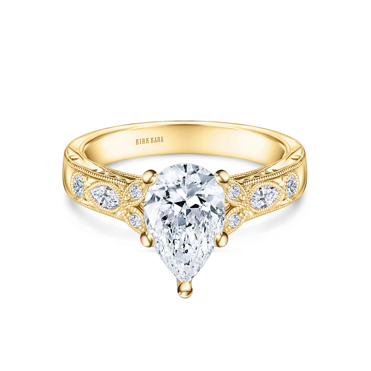 Floral Engraved Marquise Diamond Engagement Ring