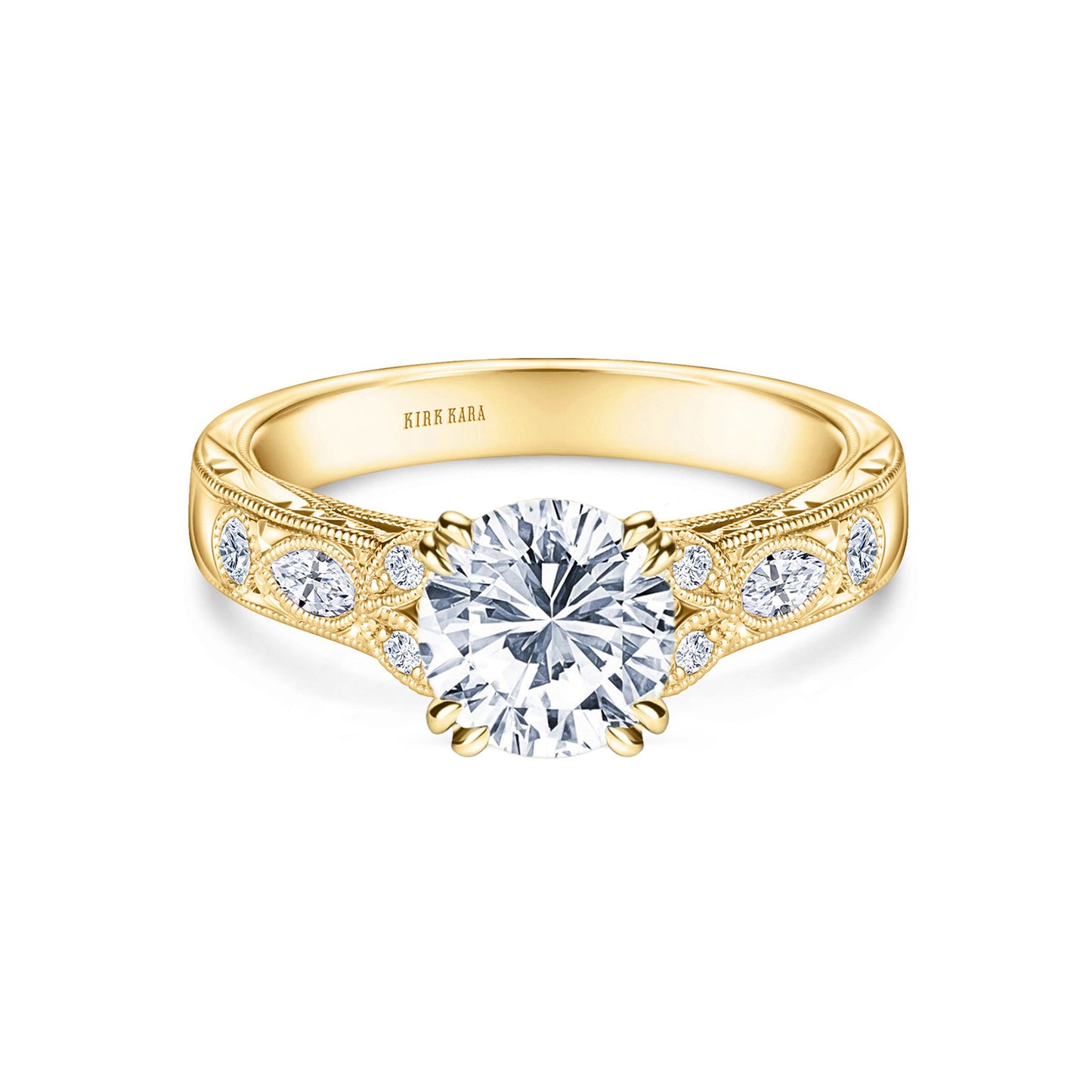 Floral Engraved Marquise Diamond Engagement Ring