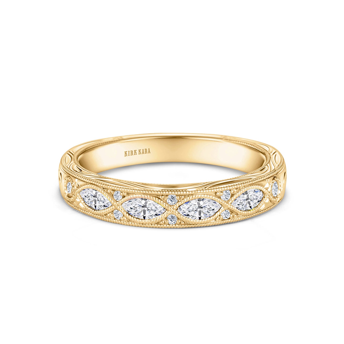 Engraved Marquise Diamond Wedding Band