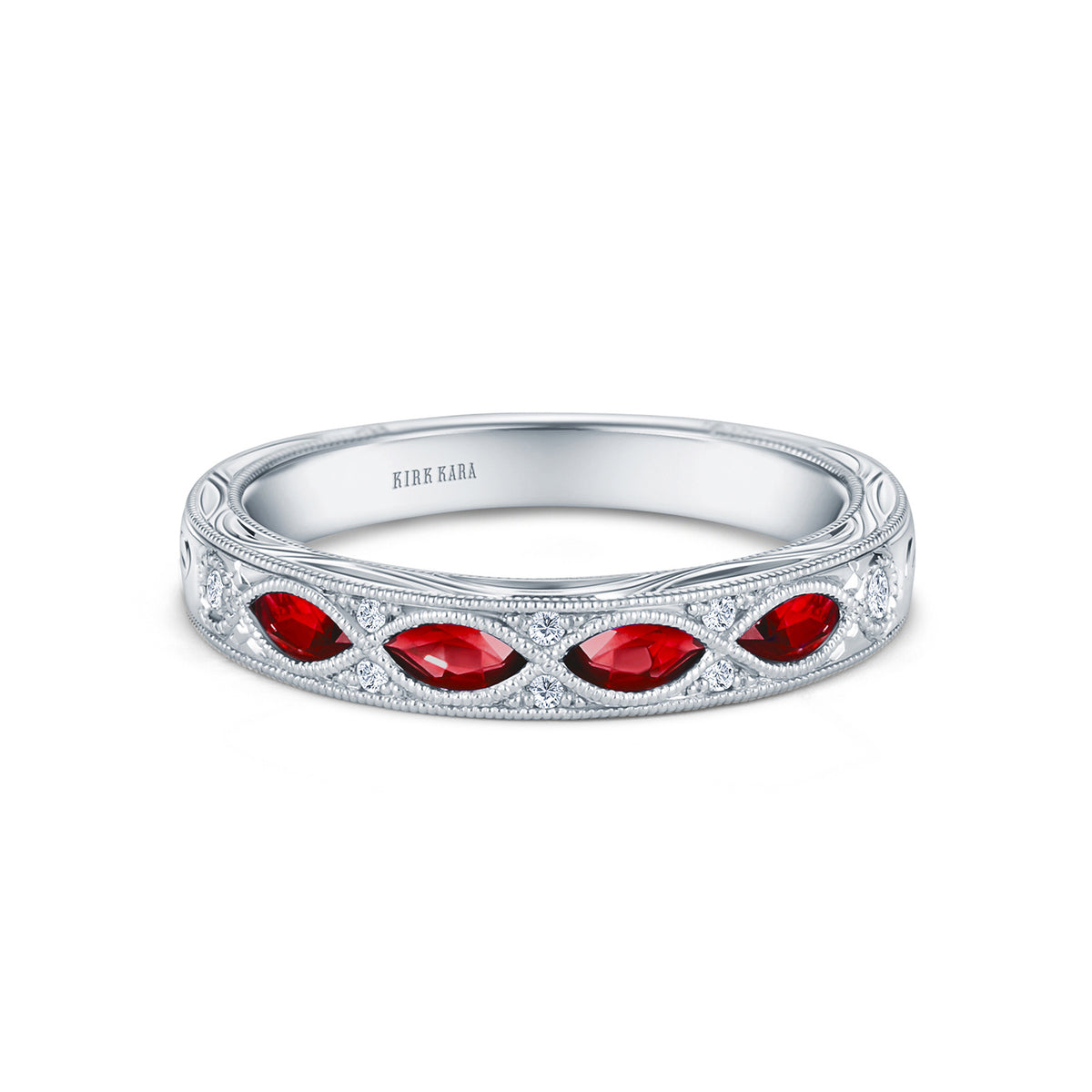 Engraved Ruby Floral Diamond Wedding Band – Kirk Kara