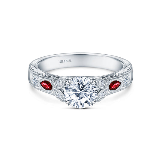 Ruby Floral Diamond Engraved Engagement Ring