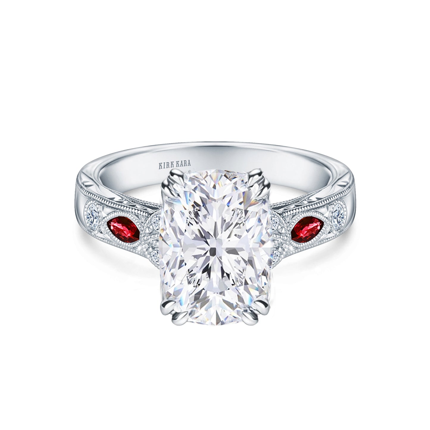 Ruby Floral Diamond Engraved Engagement Ring