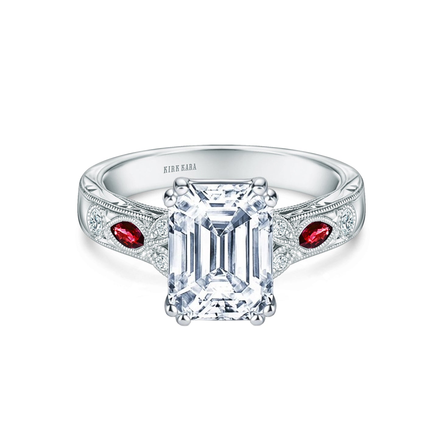 Ruby Floral Diamond Engraved Engagement Ring