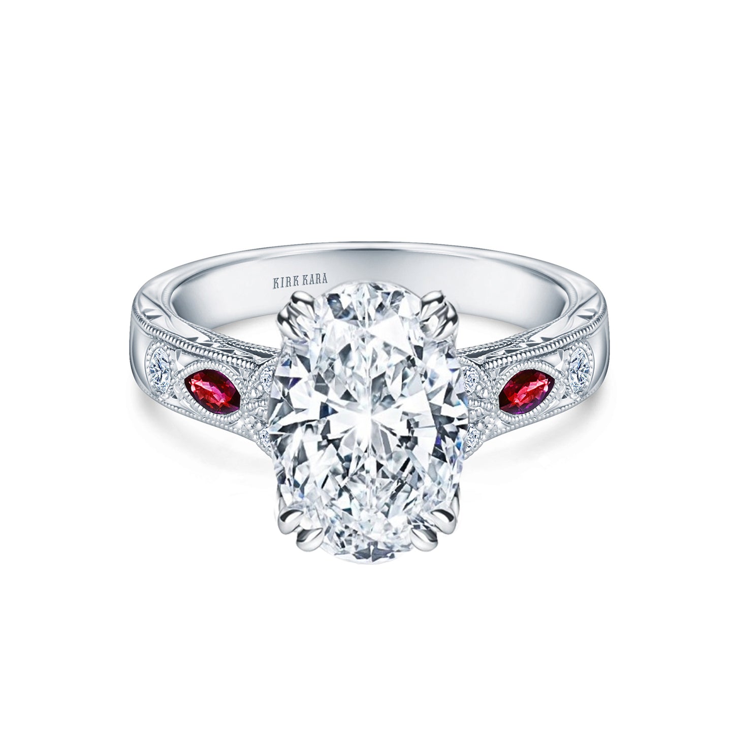 Ruby Floral Diamond Engraved Engagement Ring