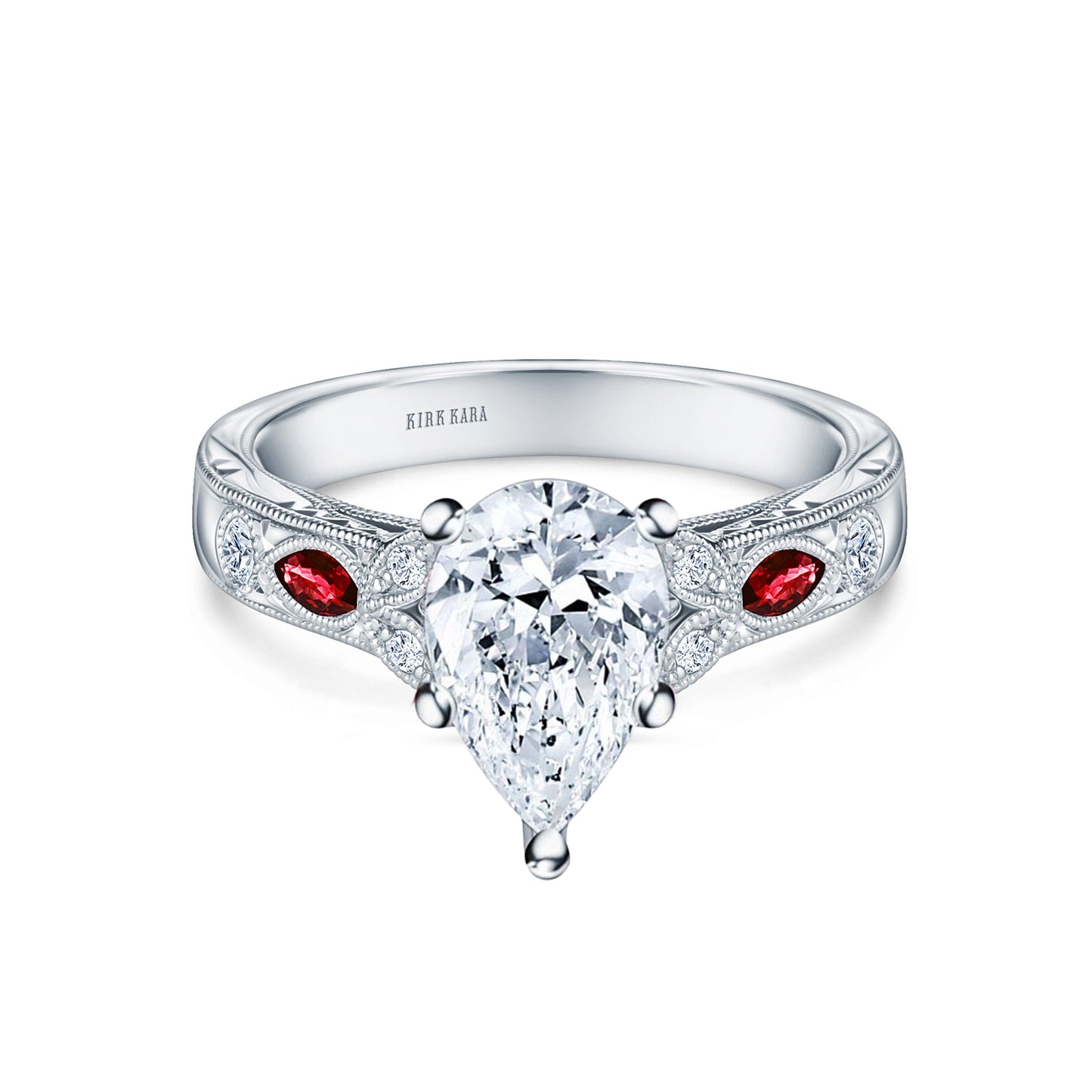 Ruby Floral Diamond Engraved Engagement Ring