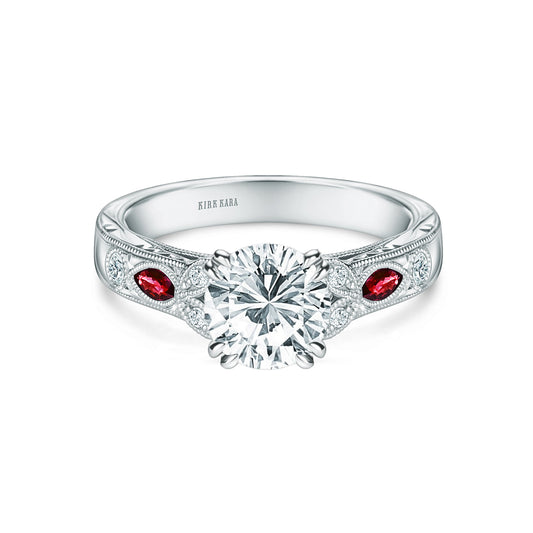Ruby Floral Diamond Engraved Engagement Ring