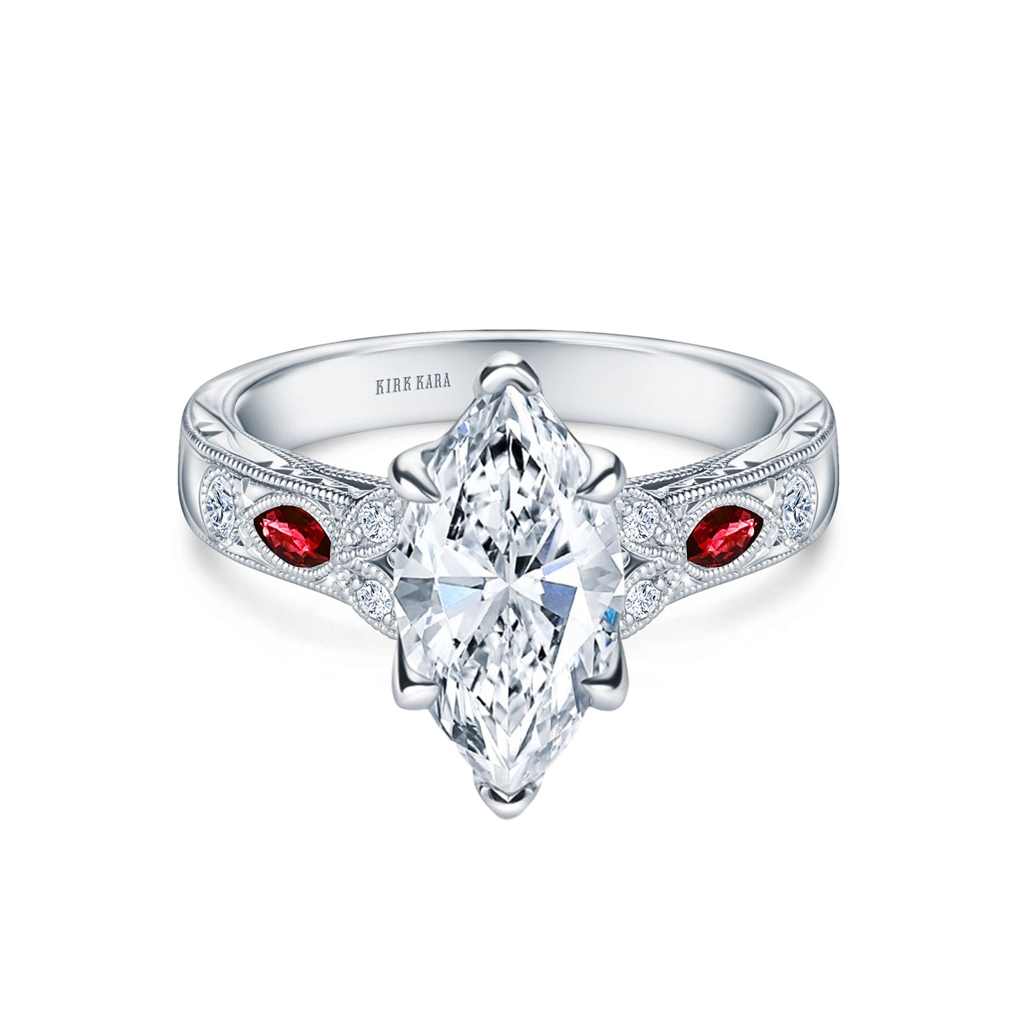 Ruby Floral Diamond Engraved Engagement Ring