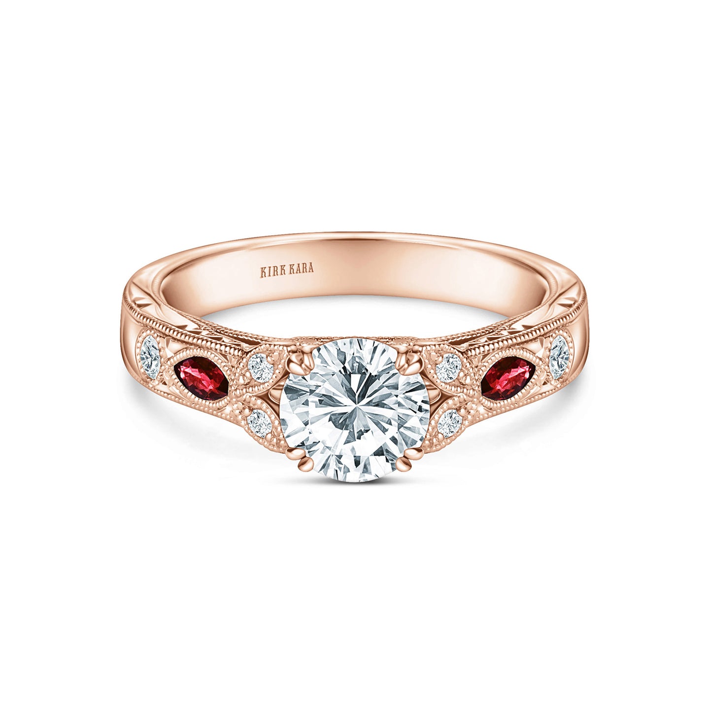 Ruby Floral Diamond Engraved Engagement Ring