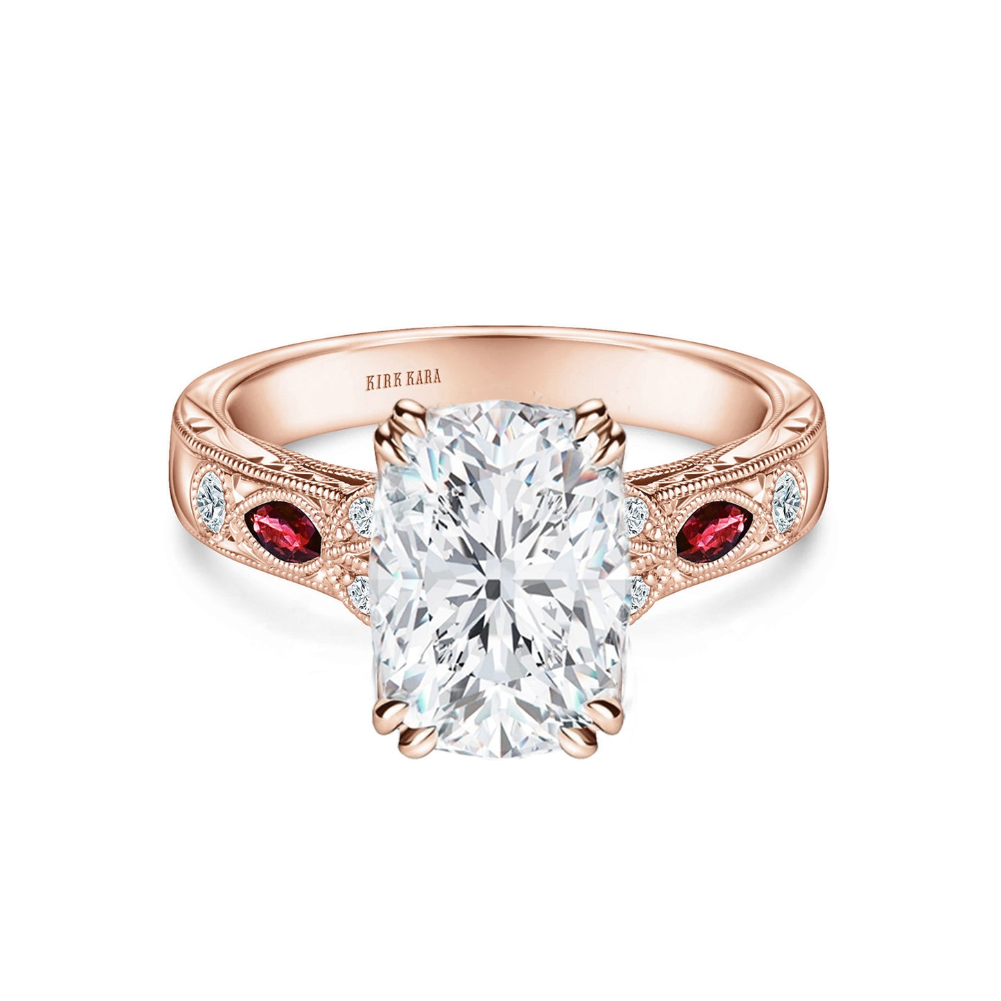 Ruby Floral Diamond Engraved Engagement Ring