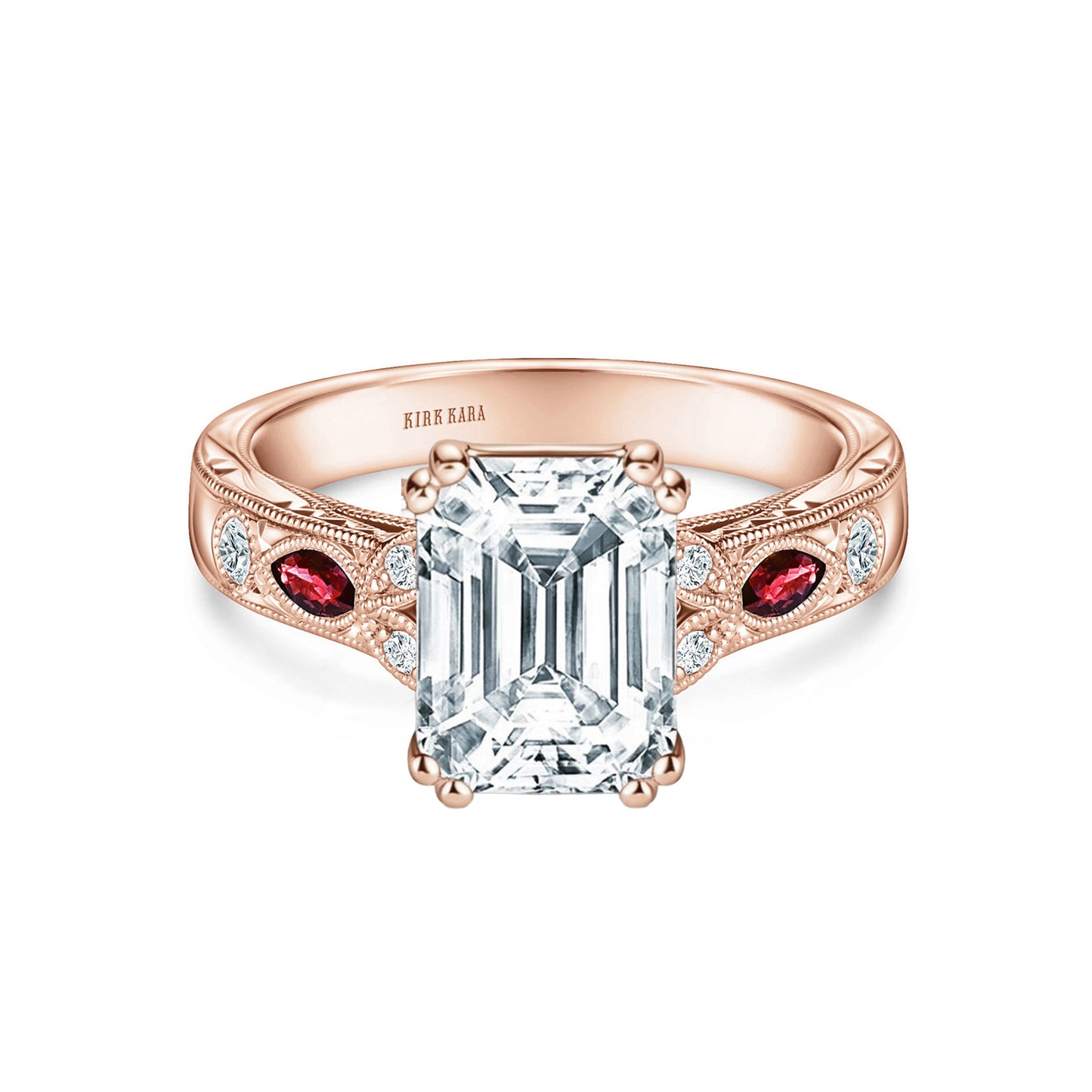 Ruby Floral Diamond Engraved Engagement Ring