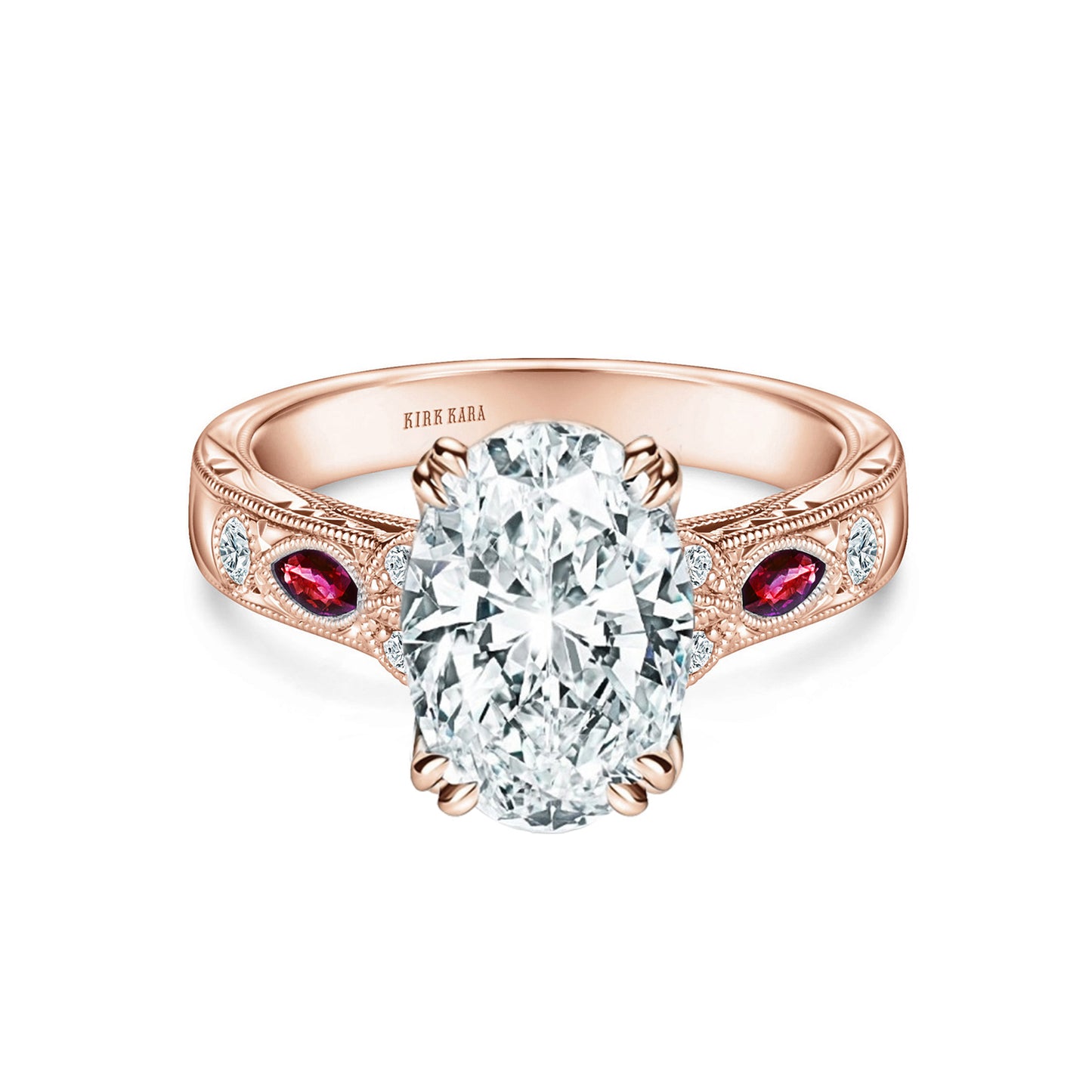 Ruby Floral Diamond Engraved Engagement Ring