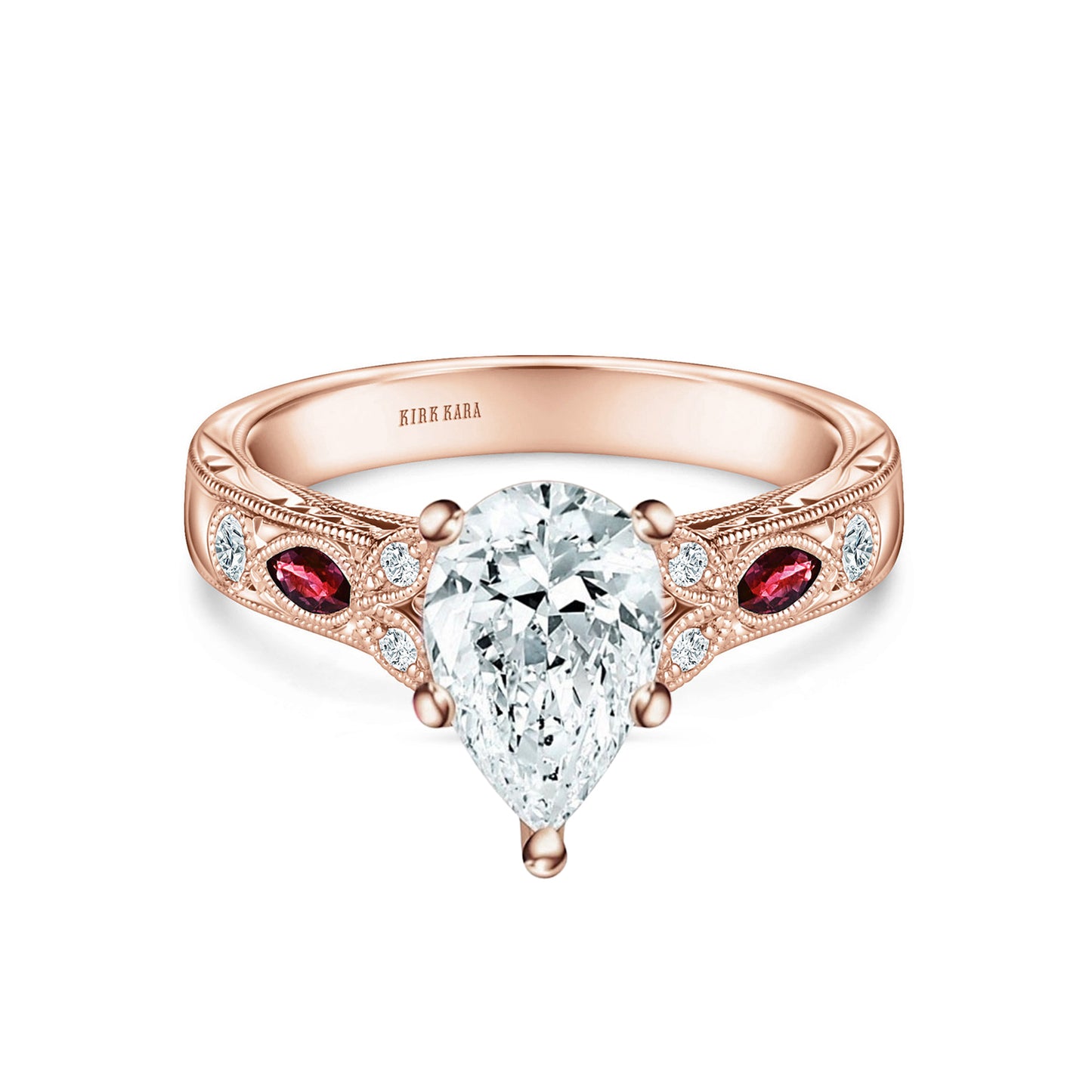 Ruby Floral Diamond Engraved Engagement Ring