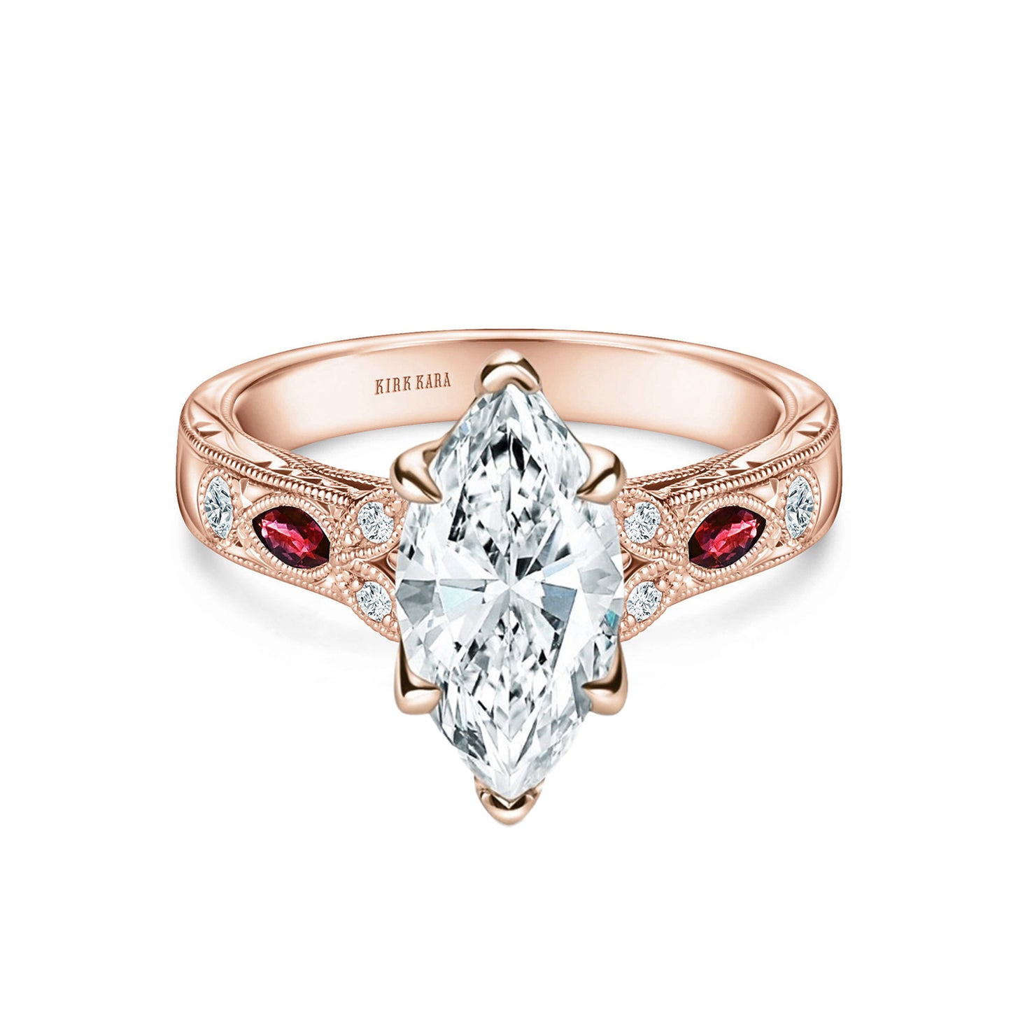 Ruby Floral Diamond Engraved Engagement Ring