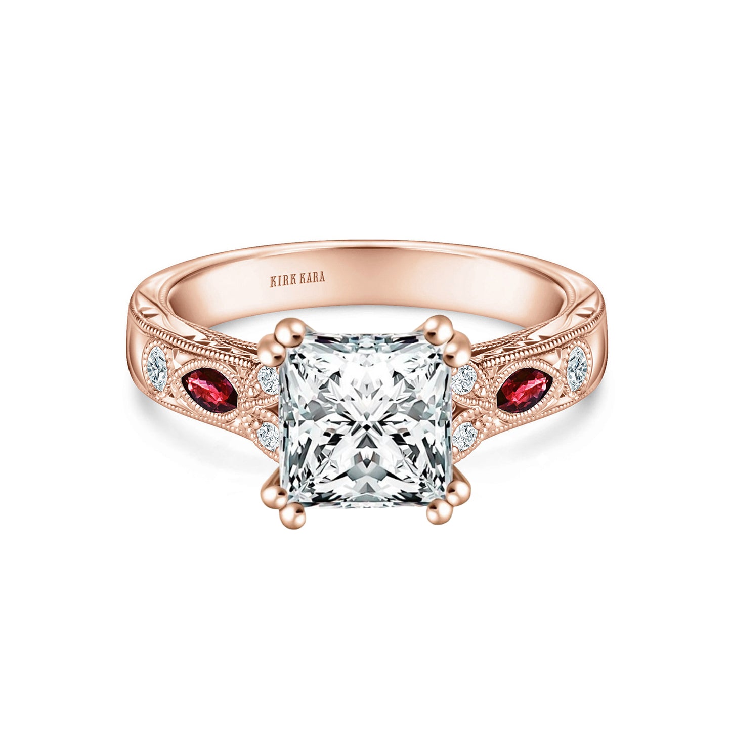 Ruby Floral Diamond Engraved Engagement Ring