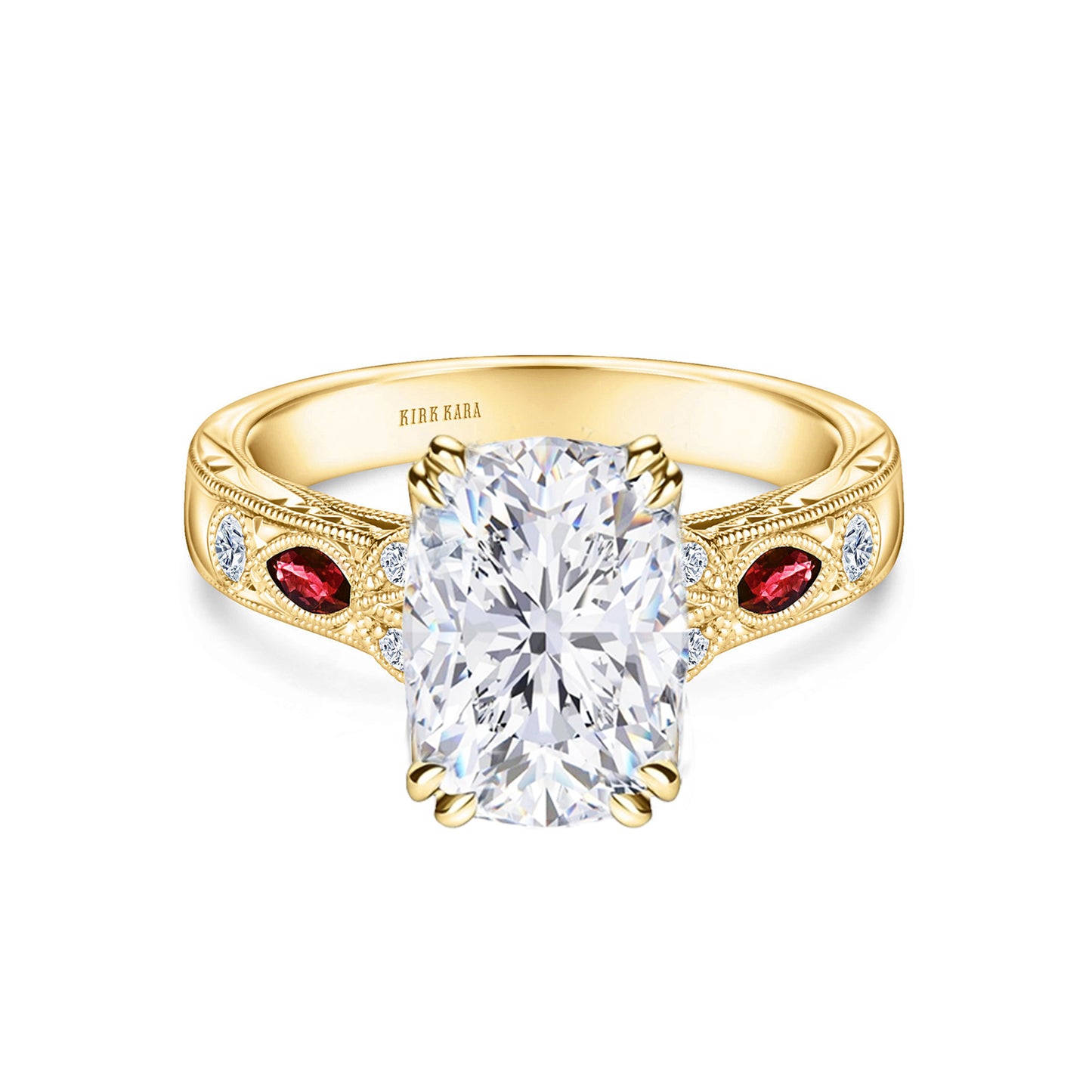 Ruby Floral Diamond Engraved Engagement Ring