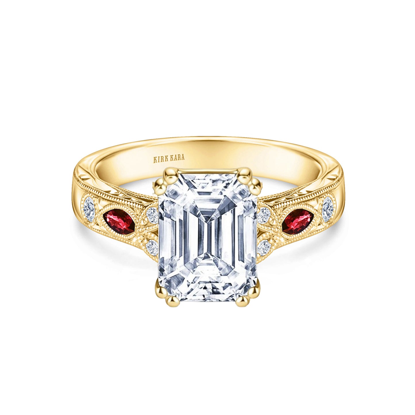 Ruby Floral Diamond Engraved Engagement Ring
