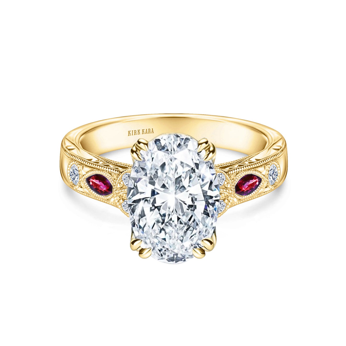 Ruby Floral Diamond Engraved Engagement Ring