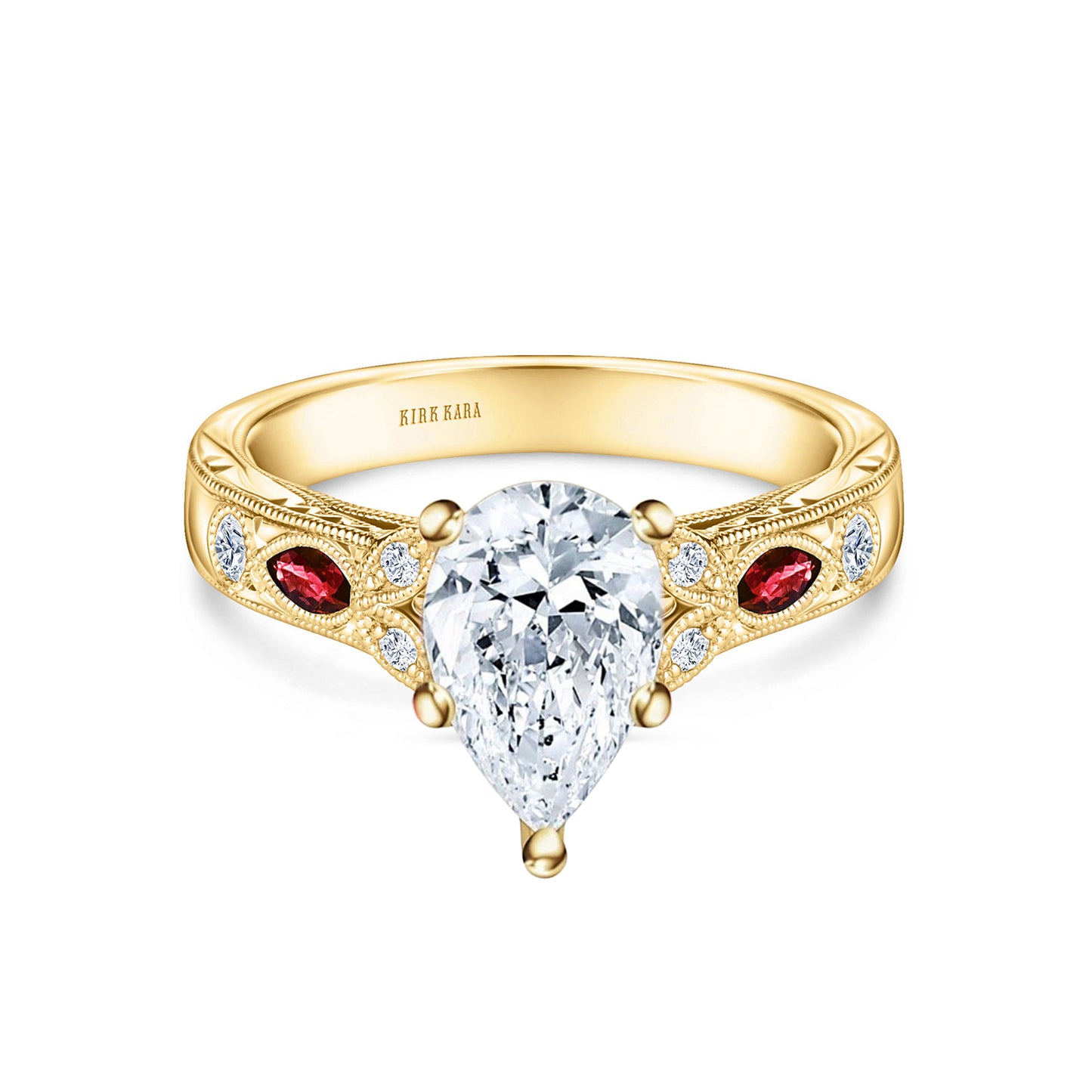Ruby Floral Diamond Engraved Engagement Ring