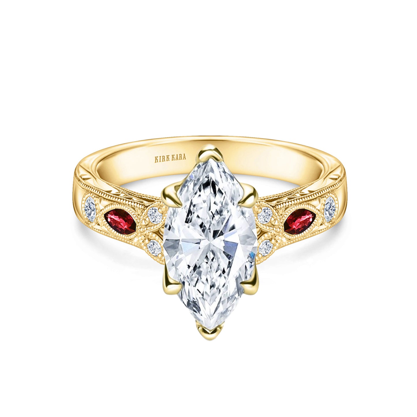 Ruby Floral Diamond Engraved Engagement Ring