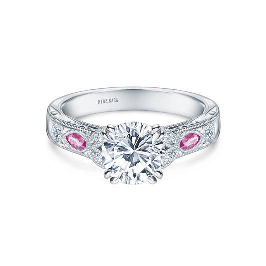 Pink Sapphire Diamond Engraved Engagement Ring