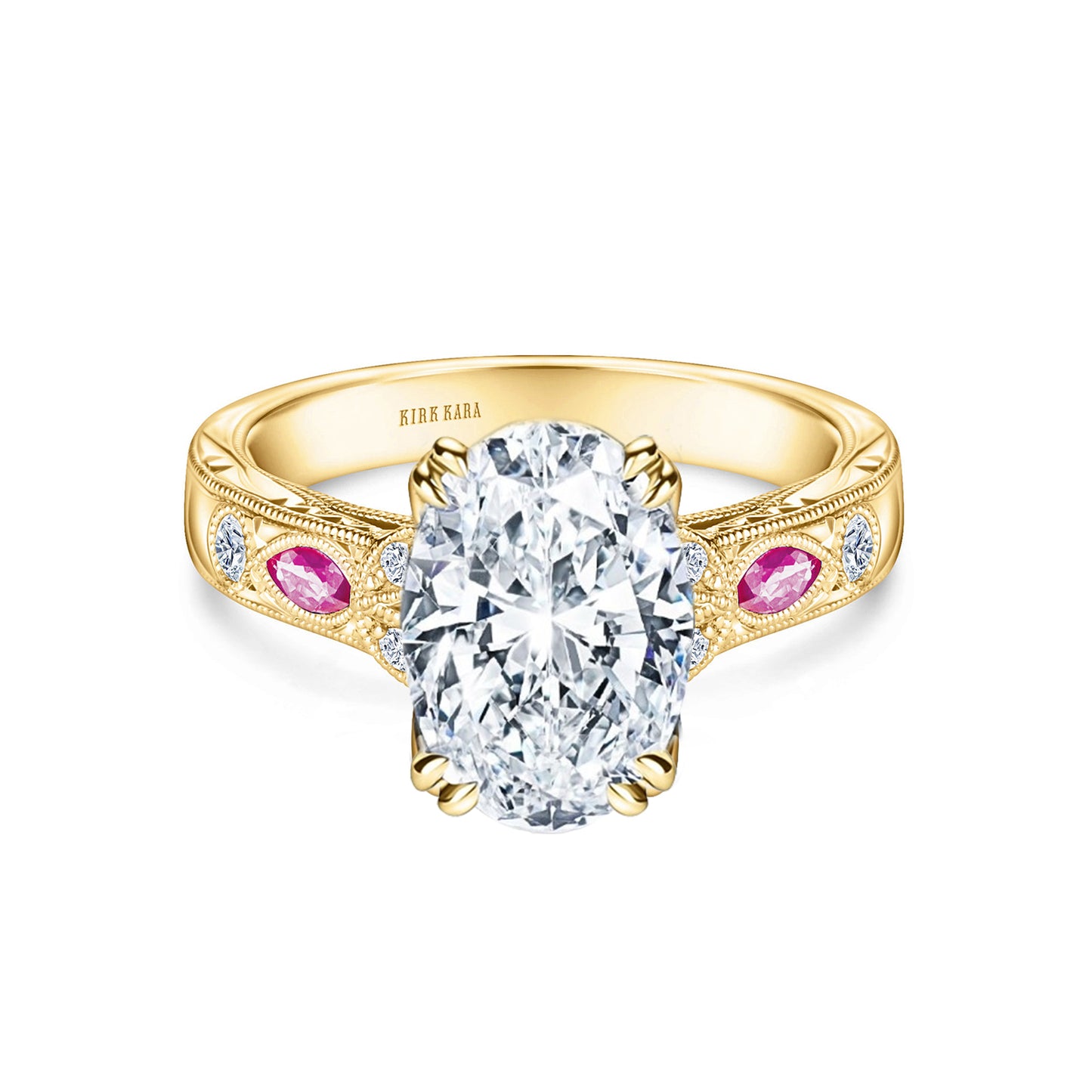 Pink Sapphire Diamond Engraved Engagement Ring
