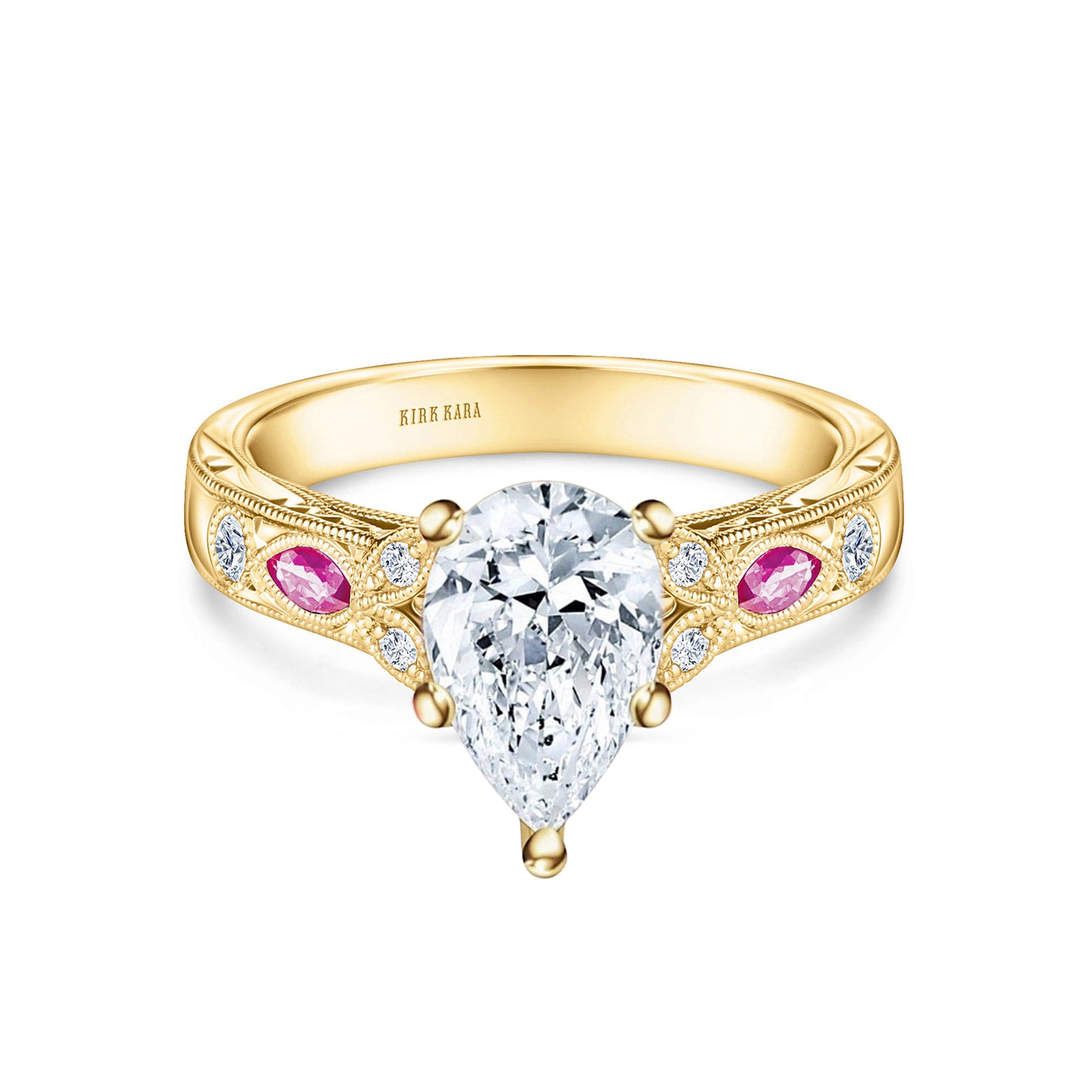 Pink Sapphire Diamond Engraved Engagement Ring