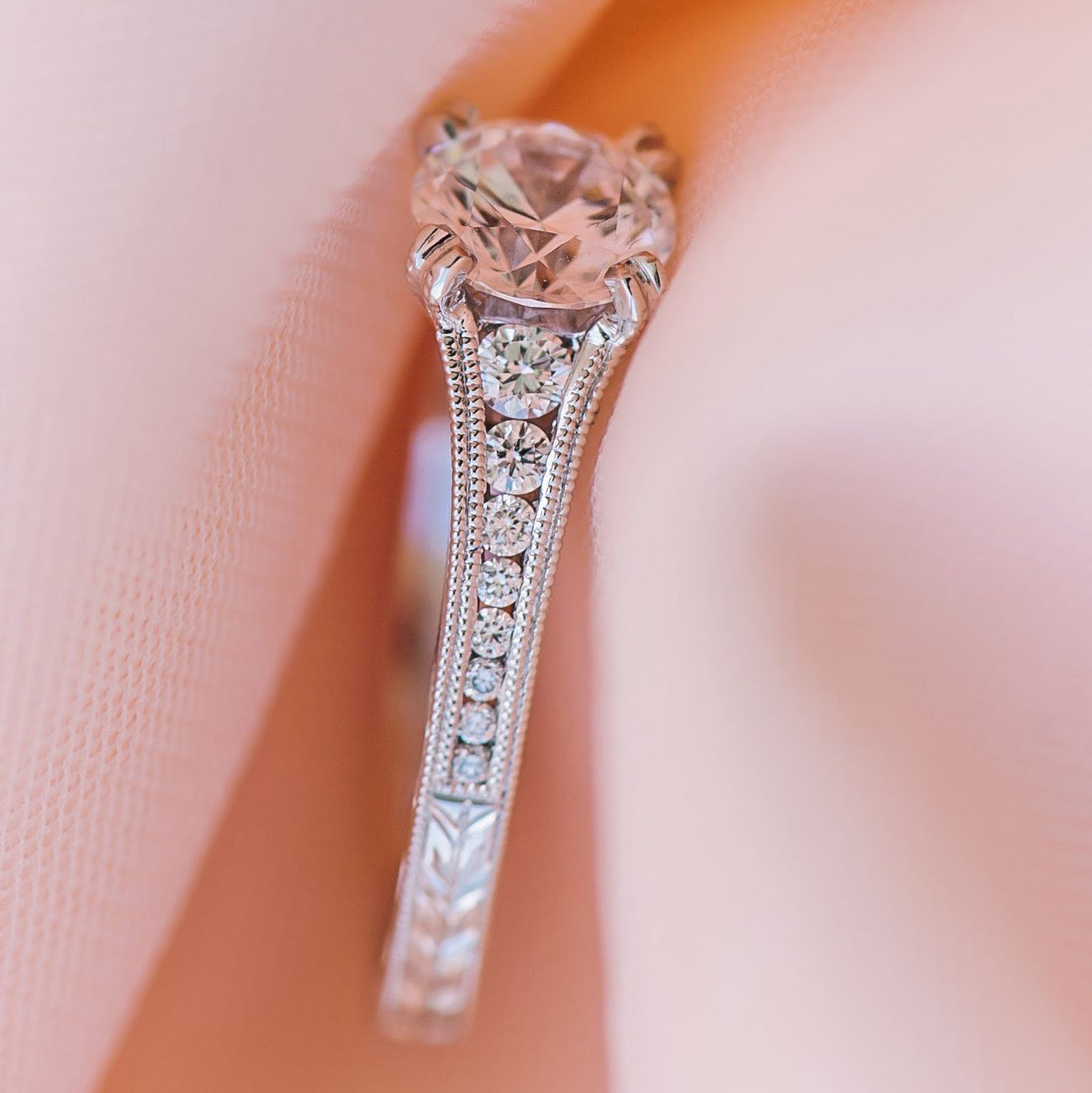 Channel Set Graduated Diamond Engagement Ring