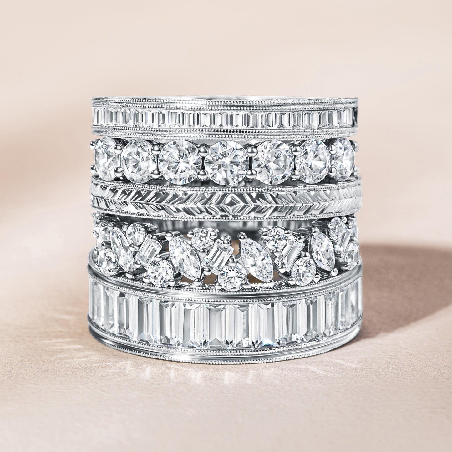 Channel Set Milgrain Baguette Diamond Wedding Band