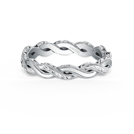 18K White Gold Wheat Hand Engraved Twist Wedding Band