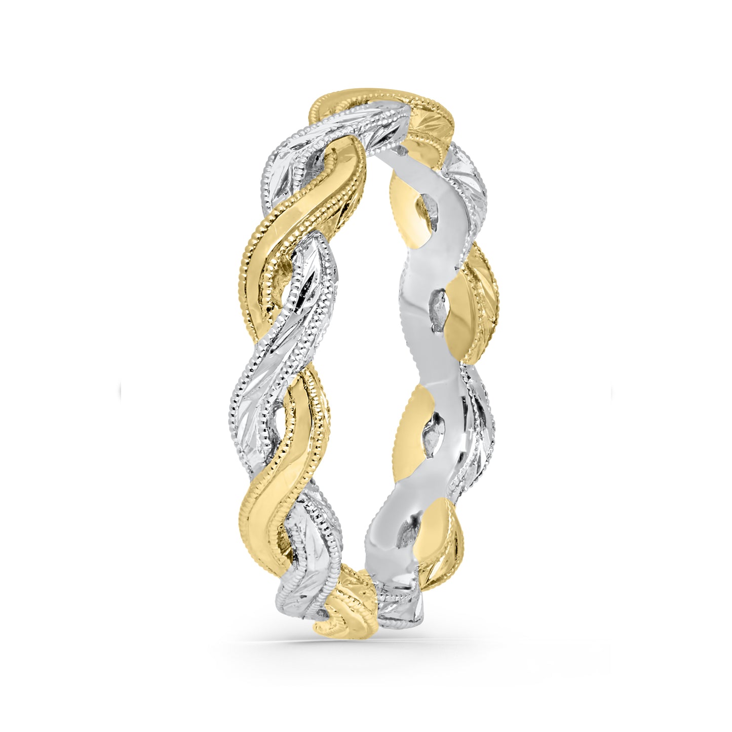 Two Tone Wheat Hand Engraved Twist Wedding Band