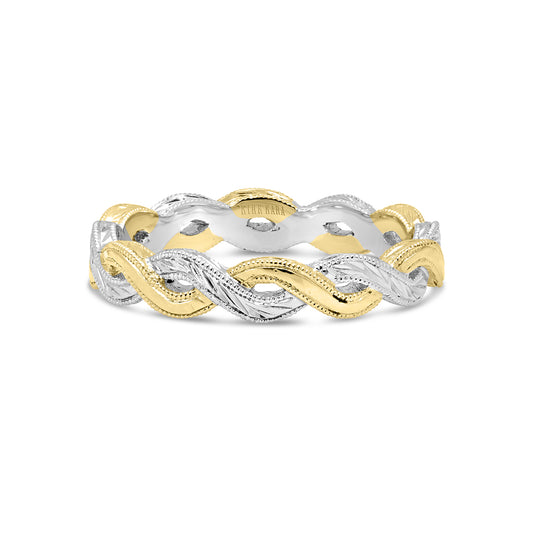 Two Tone Wheat Hand Engraved Twist Wedding Band