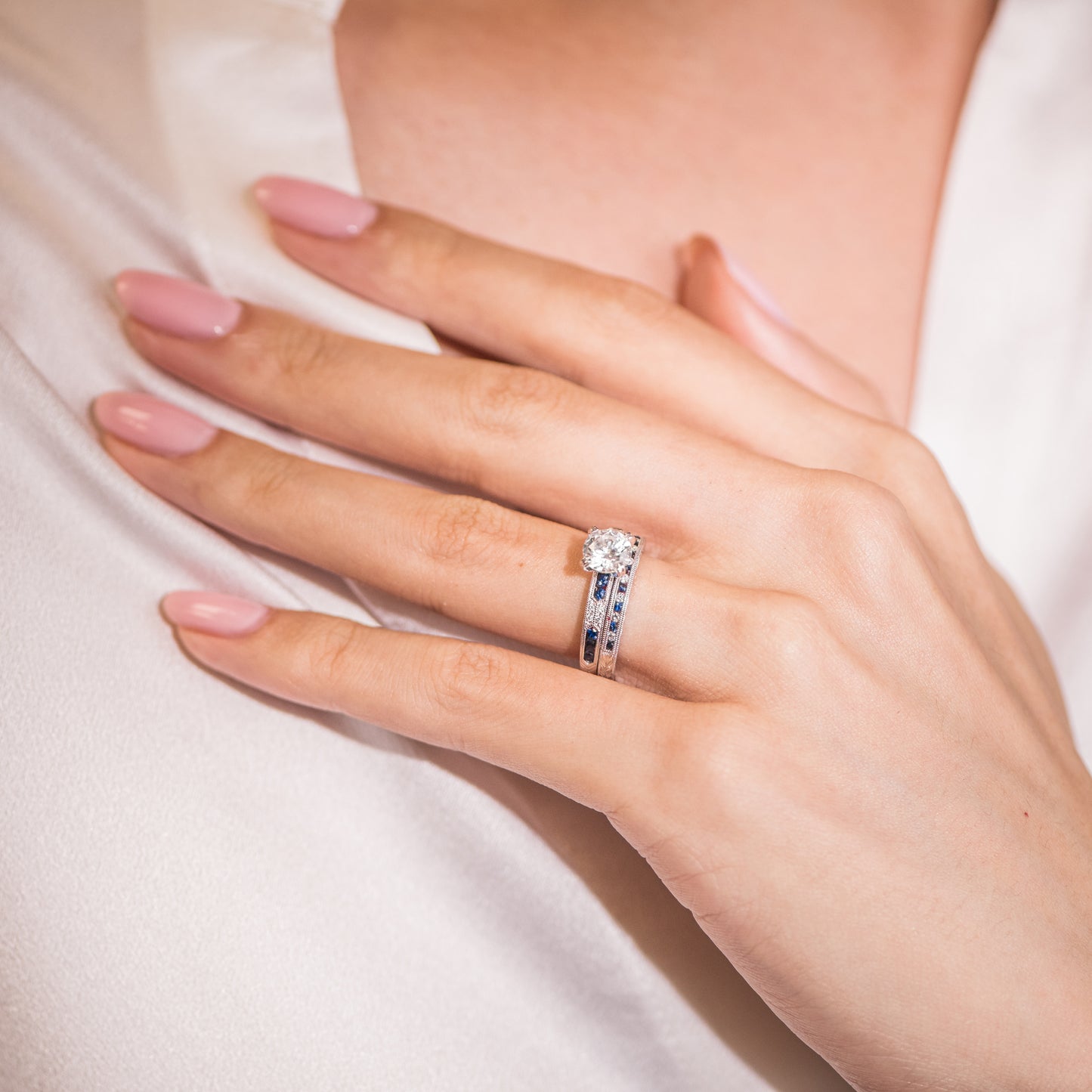 Channel Set Artful Blue Sapphire Diamond Engagement Ring
