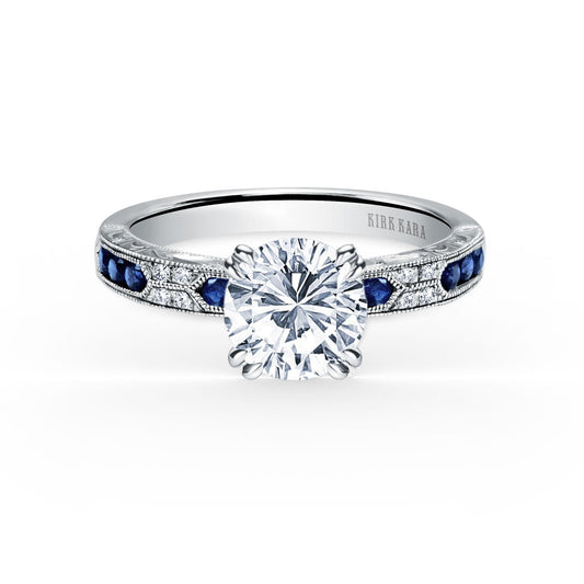 Channel Set Artful Blue Sapphire Diamond Engagement Ring