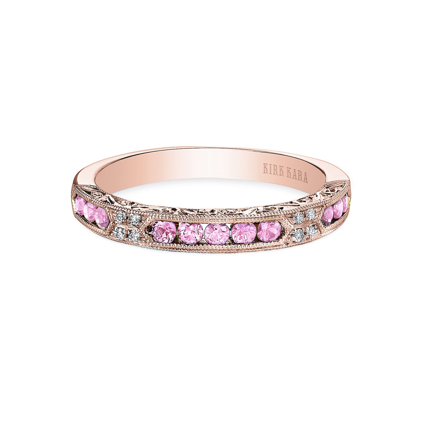 Channel Set Artful Pink Sapphire Diamond Wedding Band