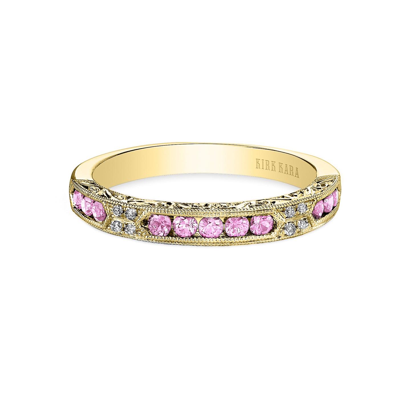 Channel Set Artful Pink Sapphire Diamond Wedding Band