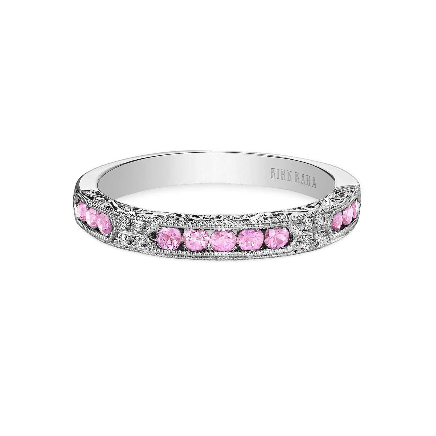 Channel Set Artful Pink Sapphire Diamond Wedding Band