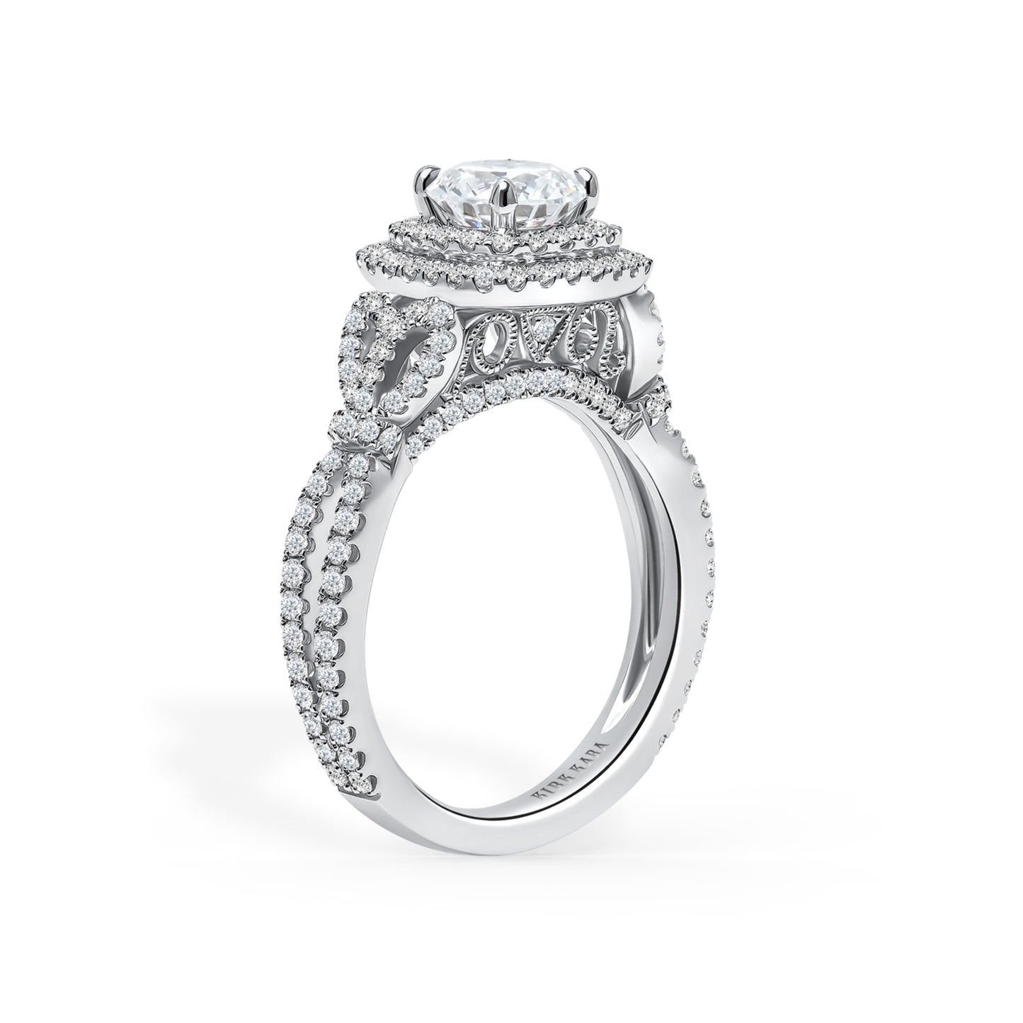 18K White Gold Romantic Bows Double Halo Diamond Engagement Ring