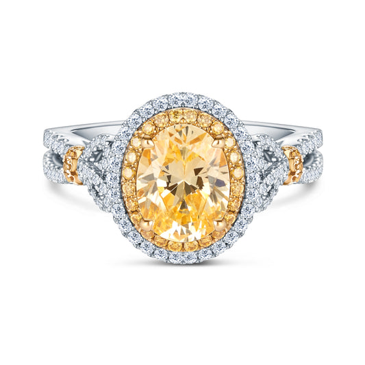 Romantic Bows Double Halo Yellow & White Diamond Engagement Ring